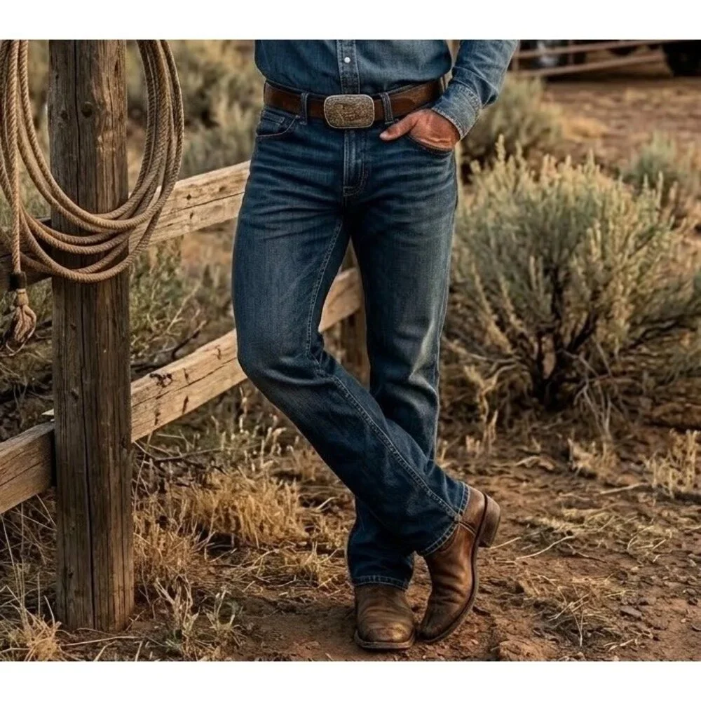 Levi's 527 Mid Rise Bootcut Jeans‎ Size 38x32 Blue Stretch Denim Western Cowboy